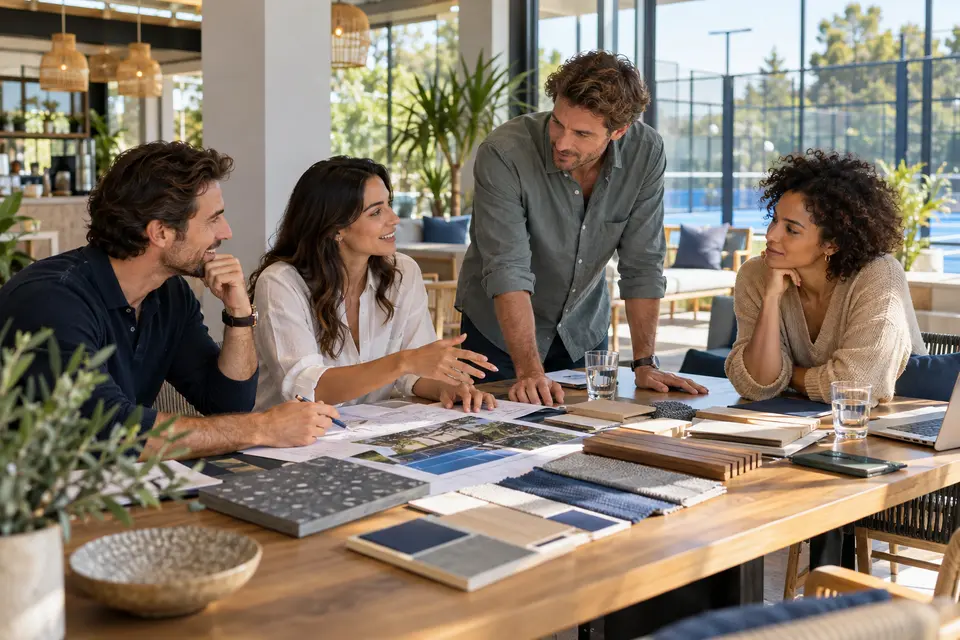 Scène illustrative de professionnels travaillant ensemble sur un projet partagé